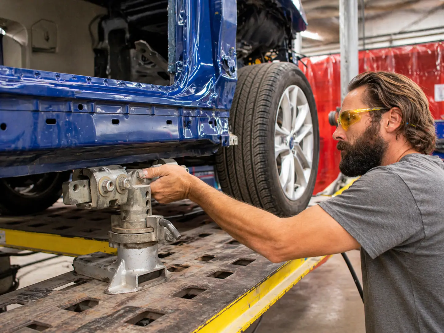 Vehicle receiving structural and frame repair after a collision